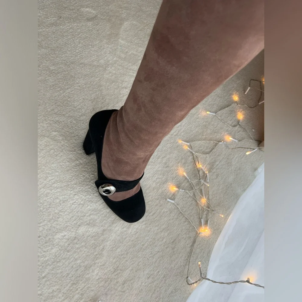 Prada Runway Knee High Suede Blush Pink Black High Heels Sock Boot Trompe L'oeil - Picture 9 of 14